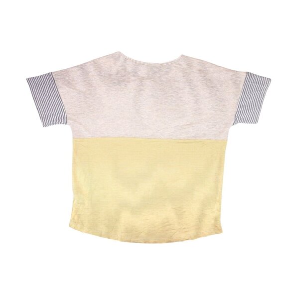 Pink Clover Women Colorblock Striped Short Sleeve Pocket Tee Blouse Large Yellow - Picture 2 of 6